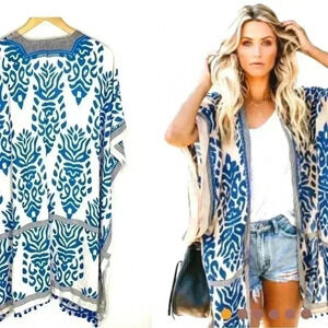 Dear Lover Kimono Cover Up Floral Pom Pom One Size